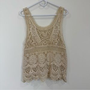 Love Tree Cream Crochet Tank Size Large